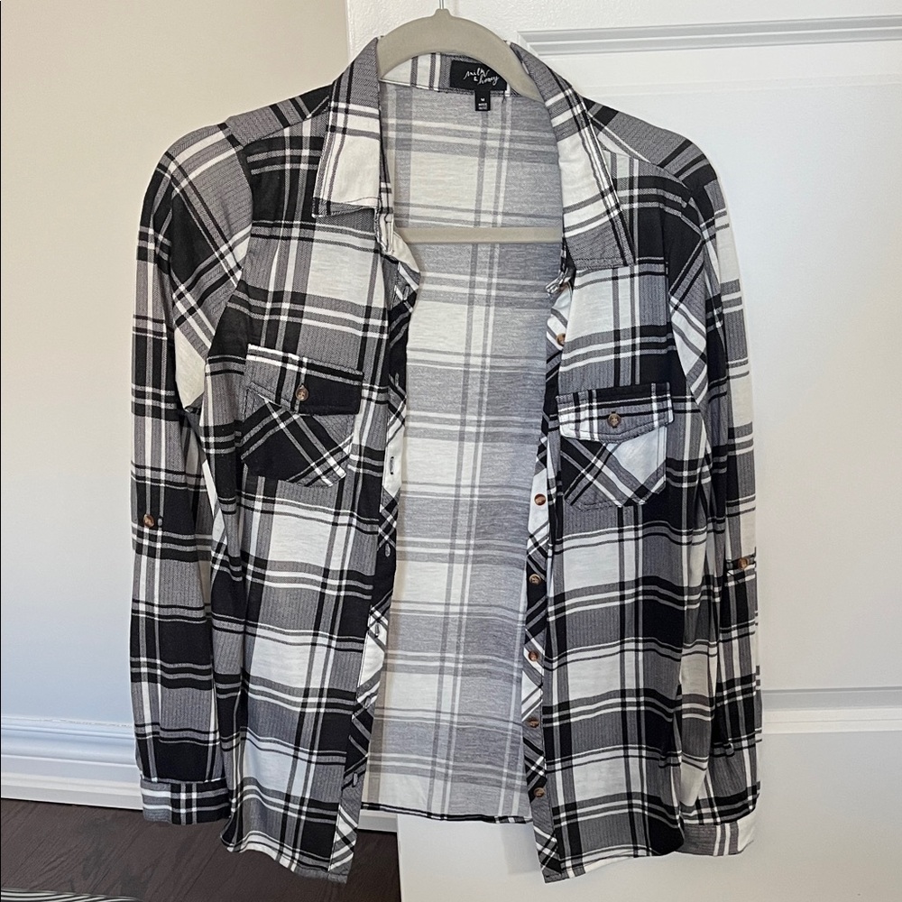 Classic Black and White Plaid Button Down Shirt